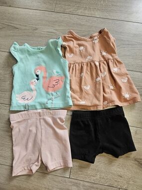 Carter's H&M George Baby Girl Summer Outfit Lot 3-6M Flamingos Rainbow 4pc Set
